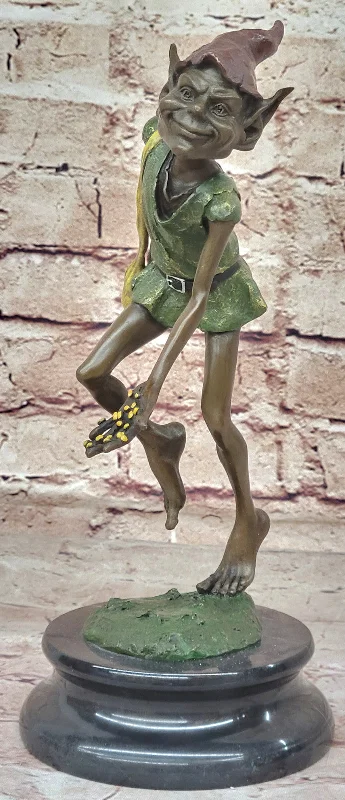 Small decorative clocks for walls-Hot Cast Original: Juno`s Colorful Patina Leprechaun Bronze Statue Figure