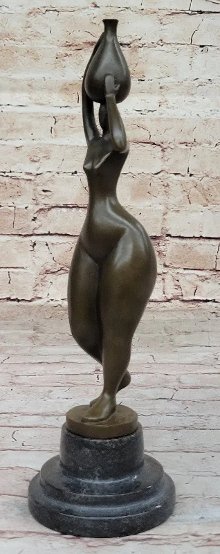 High-end crystal vases for flowers-Lady Statue with Brown Patina: Cesaro`s Abstract Bronze Art Artwork