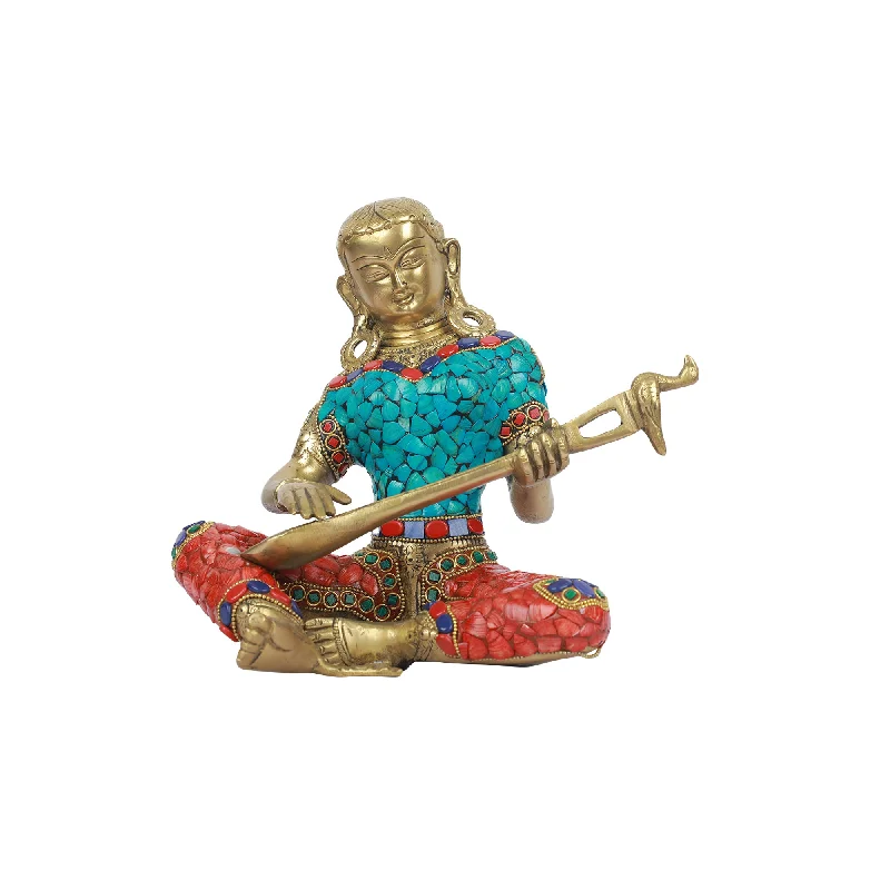 Boho-inspired area rugs-Man with musical instrument stone work