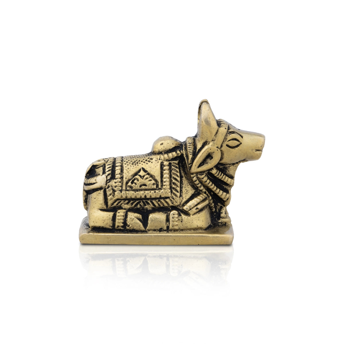 Designer decor with bold patterns-Nandi Statue - 1.5 x 2 Inches | Antique Brass Idol/ Nandi Murti for Pooja/ 110 Gms Approx