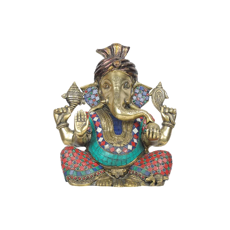 Chic metal wall art-Pagadi Ganesha Brass