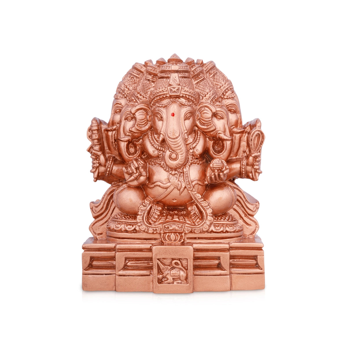 Compact decorative bowls for keys-Panchamuga Ganesha Statue - 3 x 6 Inches | Copper Polish Vinayagar Statue/ Resin Statue for Pooja