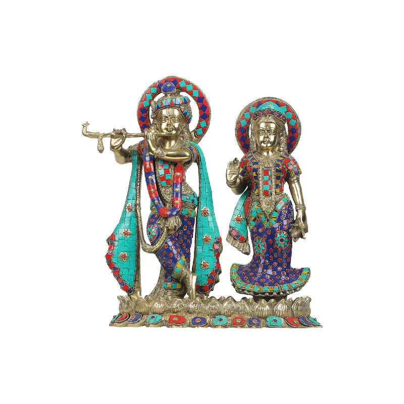 Stylish gold-accented decor pieces-Radha Krishna Standing on LotusBase