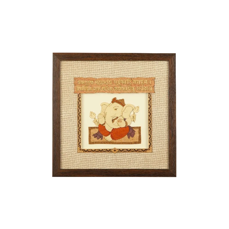 Minimalist wall art for offices-Shlok Ganesh Wooden Carving Frame