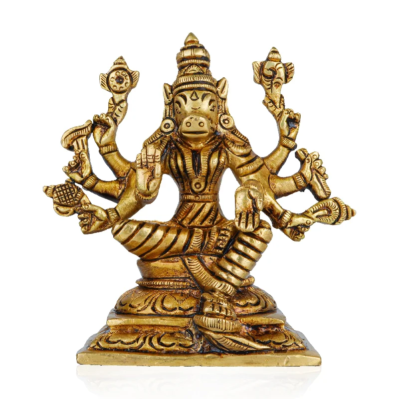 Affordable throw pillows for sofas-Varahi Amman Statue - 4 Inches | Varahi Idol/ Antique Brass Statue/ Varahi 8 Hands Idol for Pooja