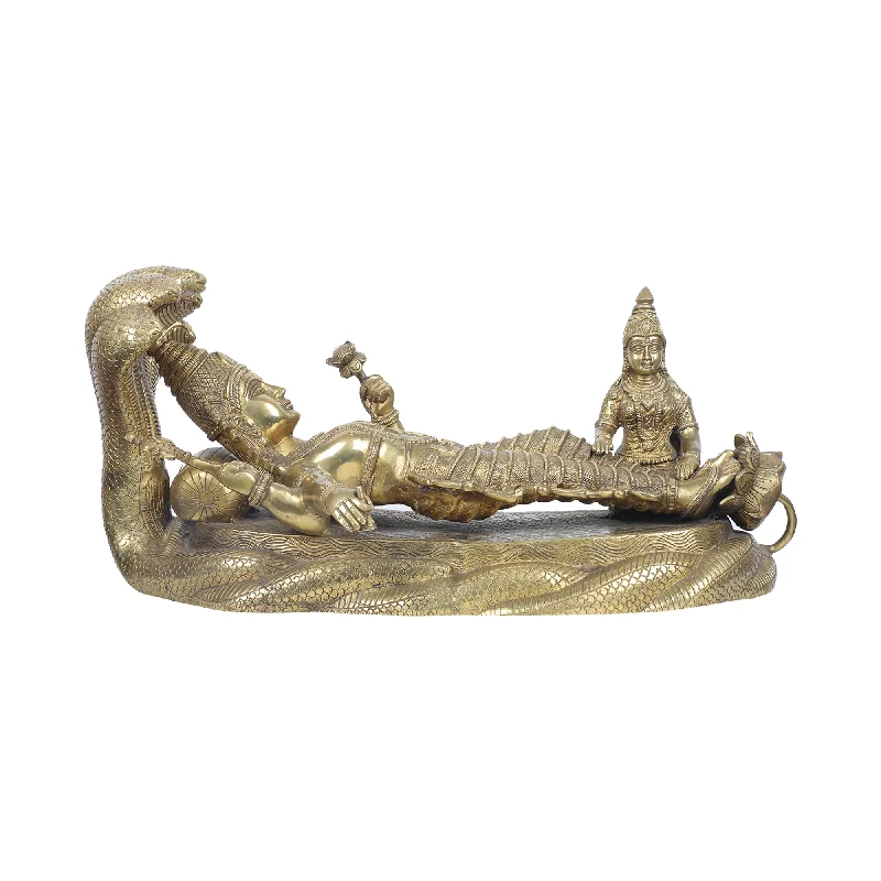 Trendy metallic wall sculptures-Vishnu sleeping on snake with lakshmi