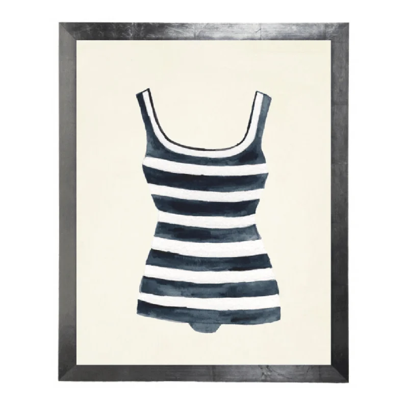 Chic woven wall baskets-Blue and White Striped Bathing Suit Artwork