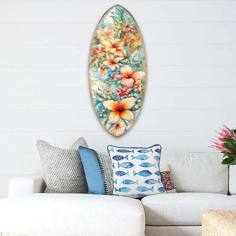 Foldable room dividers for privacy-Bloom Harmony Surfboard Coastal Wall Art by G. DeBrekht - Coastal Holiday Décor - 8490132HS