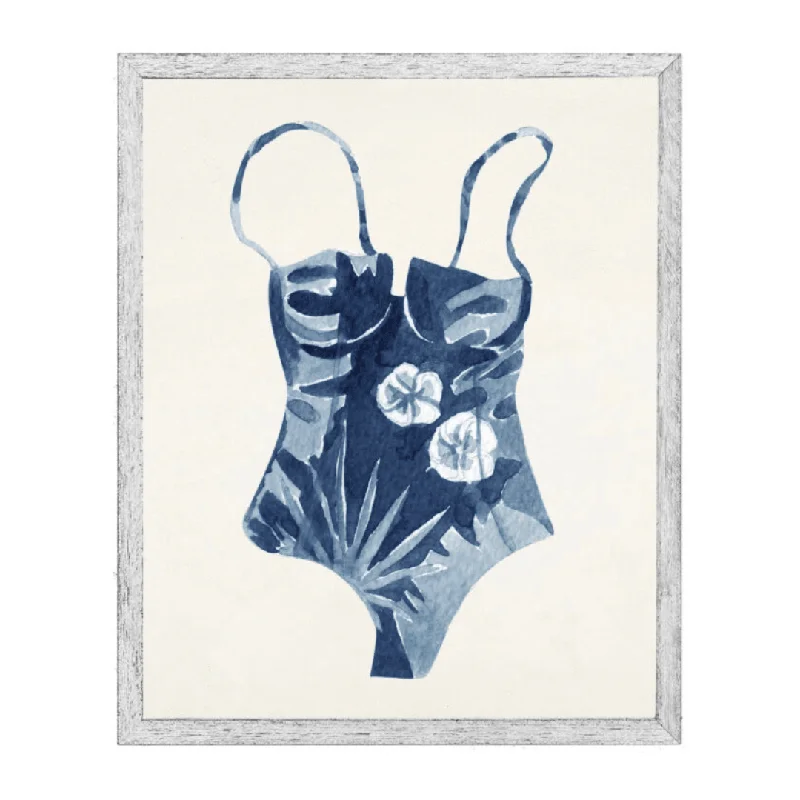 Chic matte wall mirrors-Watercolor Navy Tropical One Piece Bathing Suit