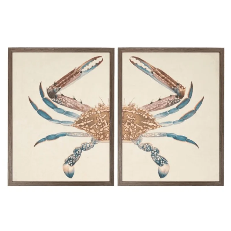 Compact wooden trays for serving-Vintage Bookplate of a Swimming Crab Diptych