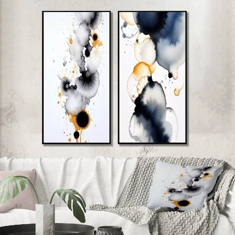 Trendy floral wall decor-Designart "A Dreamer Childhood Liquid Blue Ink And Gold I" Abstract Painting Framed Wall Art For Living Room Decor