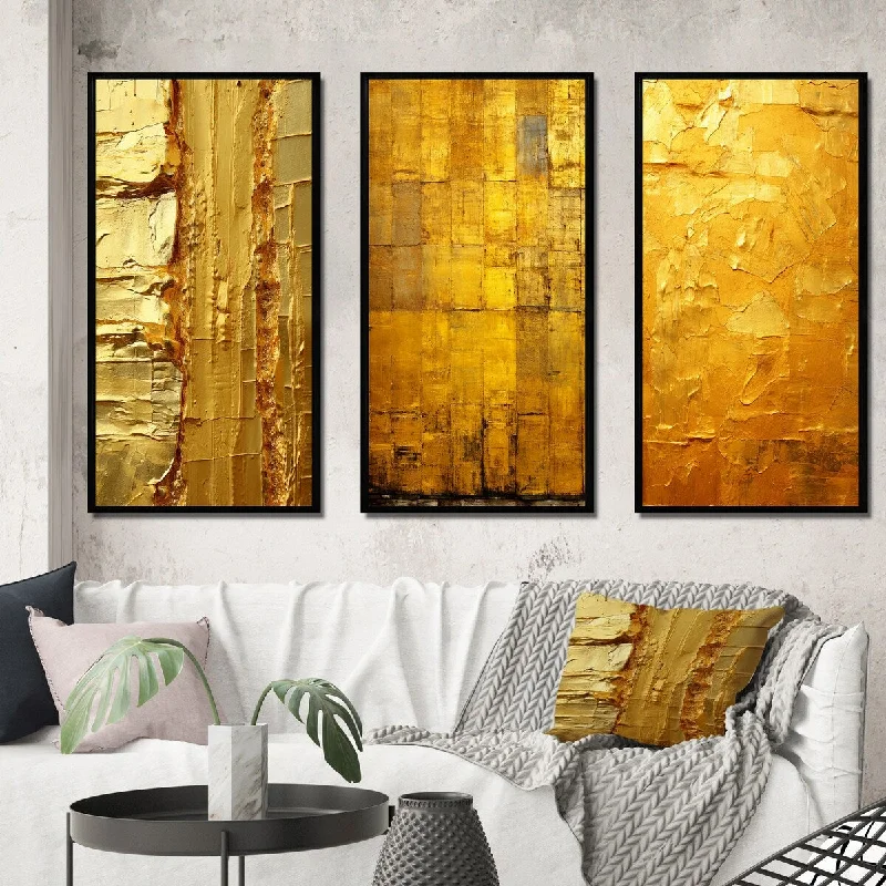 Elegant crystal chandeliers for dining-Designart "Ancient Opulence Retro Gold Abstract III" Abstract Painting Frame Gallery Wall Set Of 3 For Home Decor