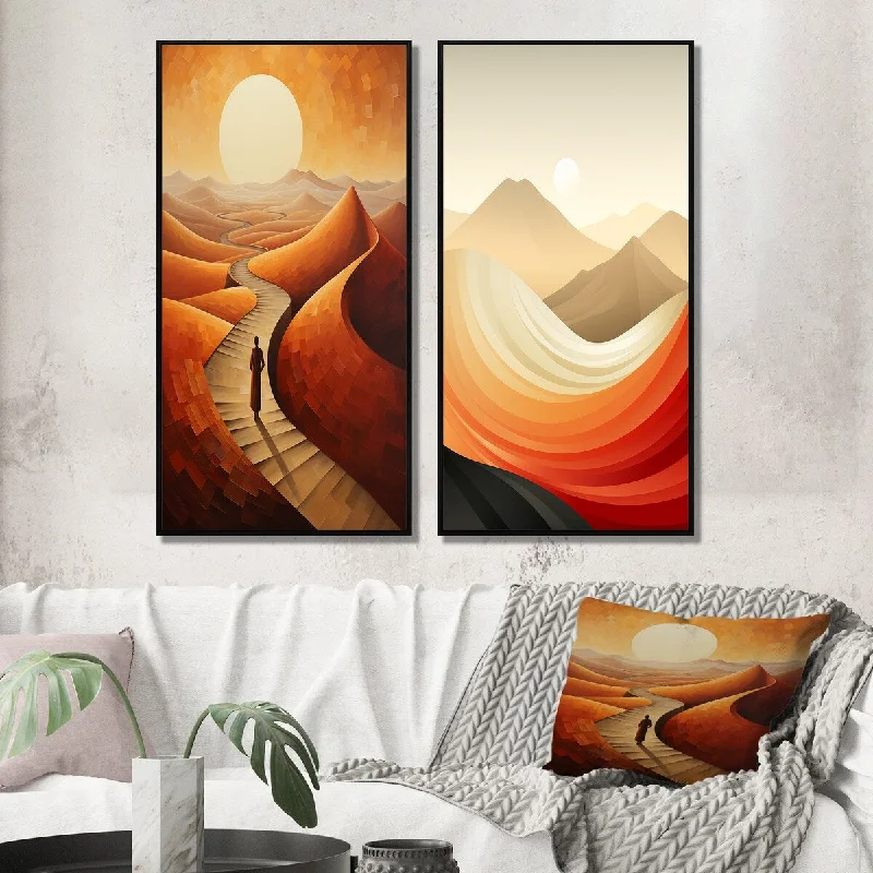 Trendy geometric sculptures-Designart "Full Moon Path Through Eternal Dunes" Desert Framed Wall Art For Bedroom Gallery Wall Set For Home Decor