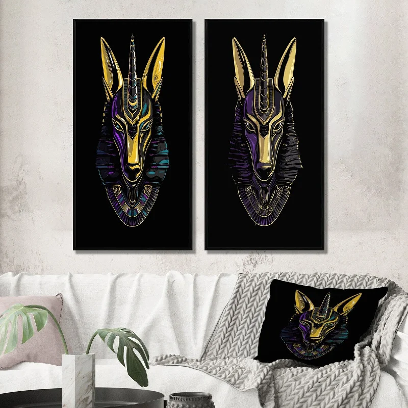 Boho-style throw blankets for couches-Designart "Graphic Anubis Ancient Egyption Jackal God VI" Egyptian Woman Framed Wall Art For Living Room Decor