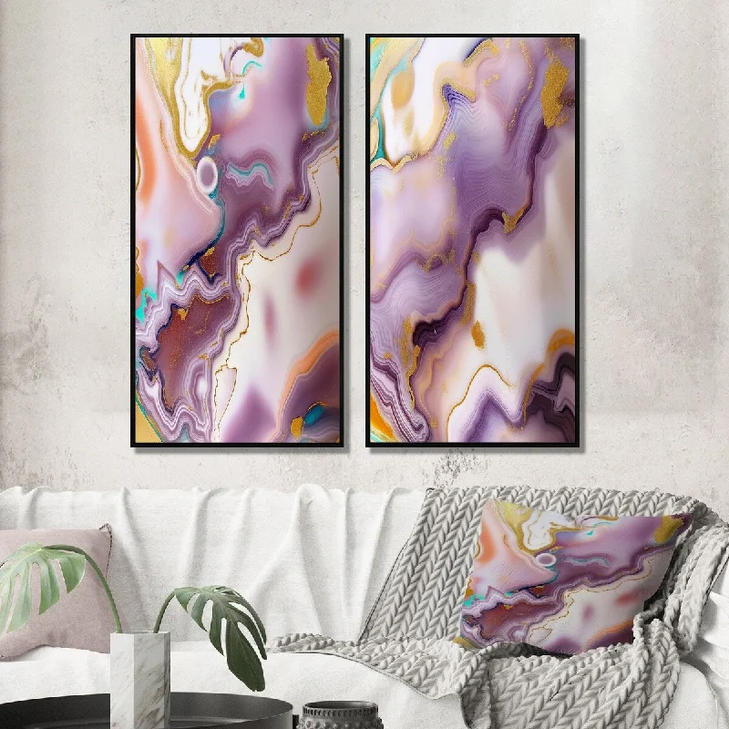 Affordable wall tapestries for dorms-Designart "Liquid Art Purple And Yellow Agate I" Abstract Shapes Wall Art Décor Gallery Set For Office Decor