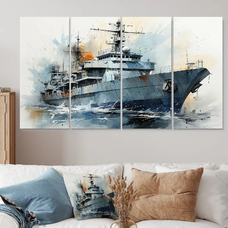 Designer ceramic candle holders-Designart "Navy Army Boat Frigate II" Military Extra Large Canvas Set Of 4 - Oversized Global Wall Art Decor For Hallway