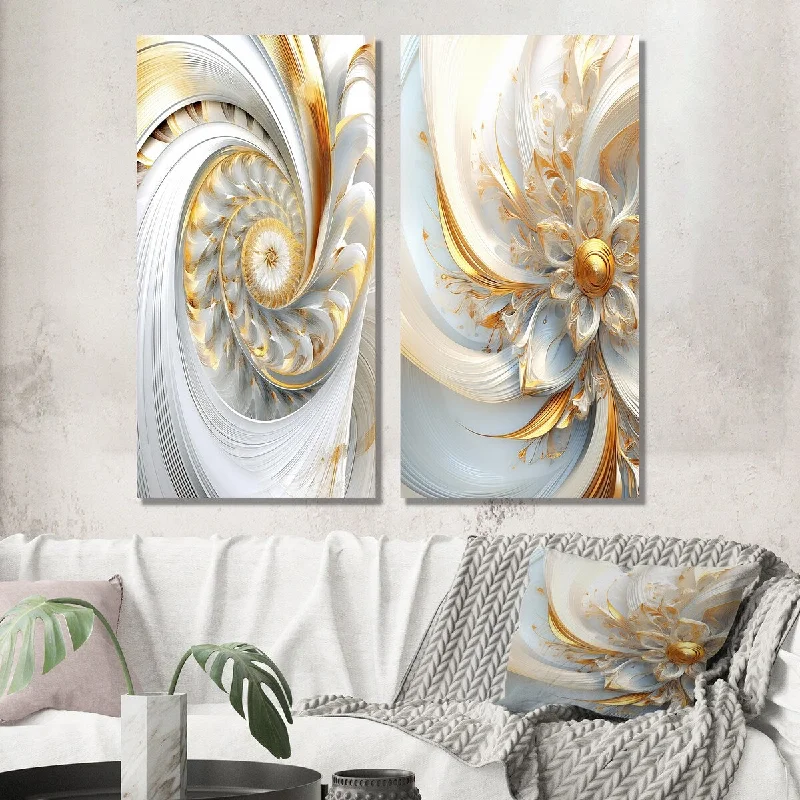 High-end crystal vases for flowers-Designart "Whirling While Glam Fractals In Gold And White IV" Fractals Wall Art Set of 2 Transitional Living Room Decor