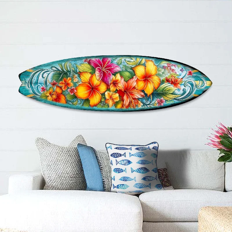 Structured ceramic planters-Hawaiian Flowers Surfboard Coastal Wall Art by G. DeBrekht - Coastal Holiday Décor - 8490121HS