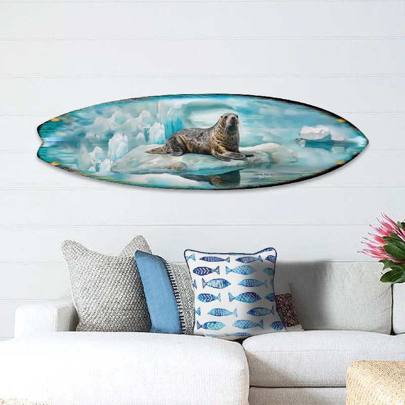 Reusable fabric wall tapestries-Leopard Seal Surfboard Wildlife Wall Art by G. DeBrekht - Wildlife Holiday Décor - 8490117HS