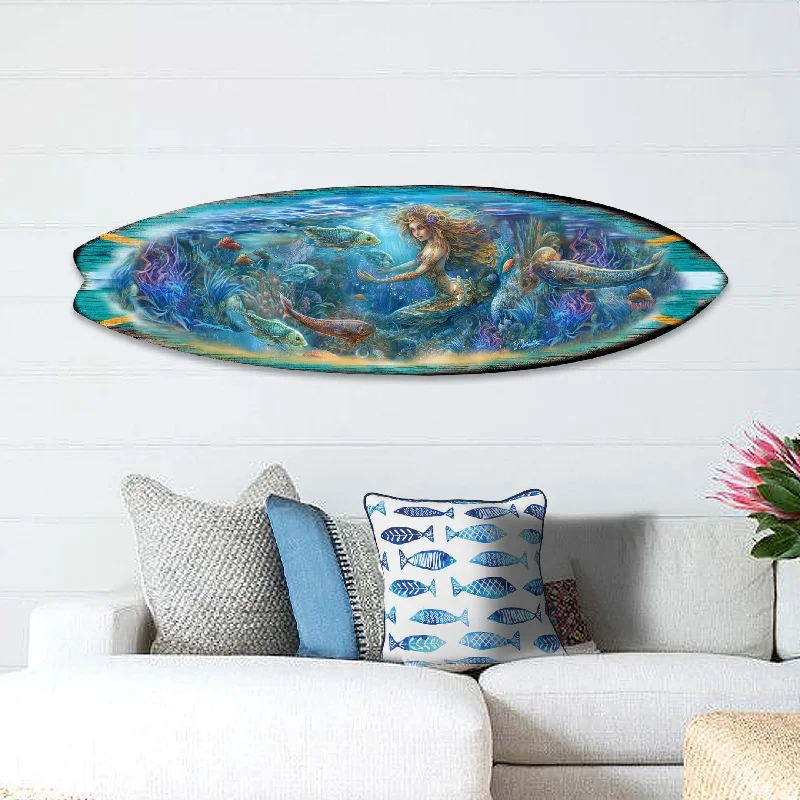 Large woven baskets for storage-Mermaid Kingdom Surfboard Coastal Wall Art by G. DeBrekht - Coastal Holiday Décor - 8490115HS