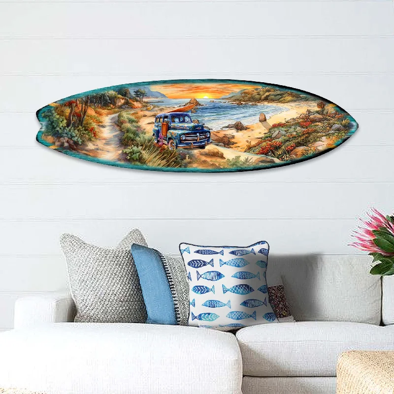 Chic woven wall baskets-Morning Beach Surfboard Coastal Wall Art by G. DeBrekht - Coastal Holiday Décor - 8490125HS