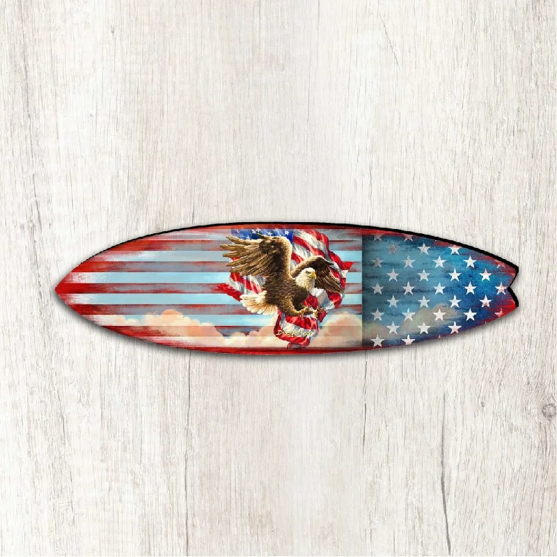 Custom-engraved wall plaques-Patriotic American Flag Surfboard Holiday Outdoor Décor Large Ornament by G. DeBrekht - American Christmas Décor - 8490108MS