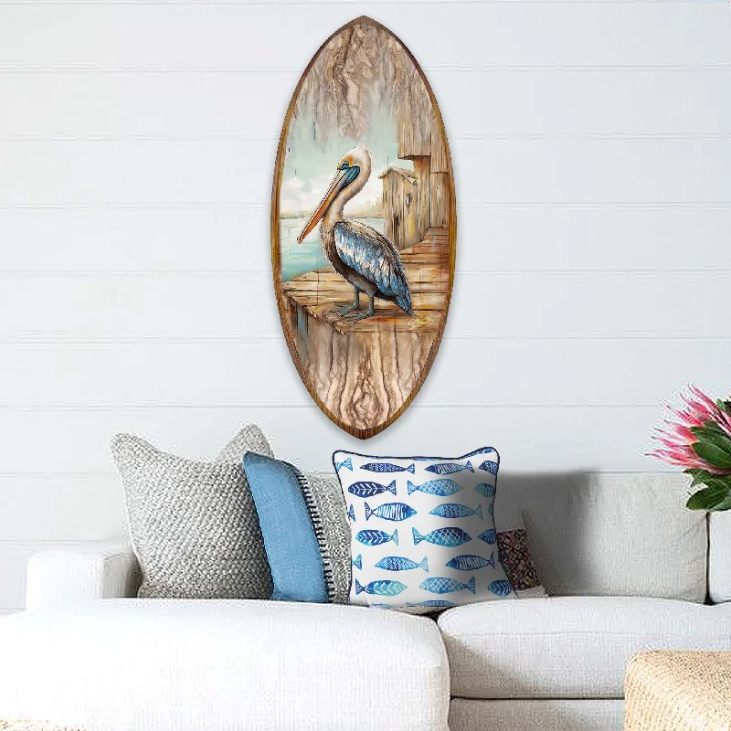 Chic wooden wall clocks-Pelican Surfboard Coastal Wall Art by G. DeBrekht - Coastal Holiday Décor - 8490128HS