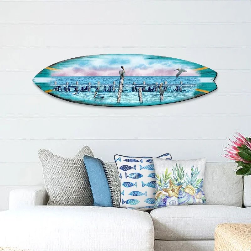 Designer table lamps with shades-Seabirds Pelicans Surfboard Coastal Door Art by G. DeBrekht - Coastal Sea-Life Décor - 8490106HS