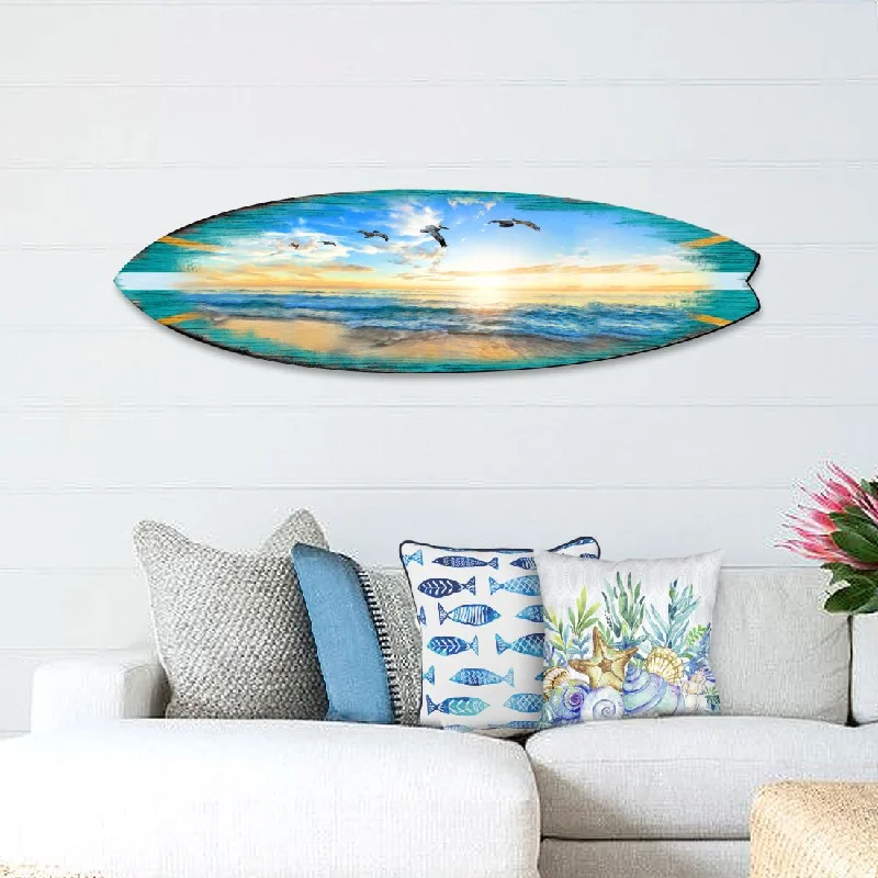 Trendy pastel wall decor-Sunset Surfboard Coastal Door Art by G. DeBrekht - Coastal Sea-Life Décor - 8490103HS