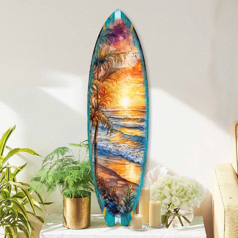 Boho-style ceramic vases-Surfboard Coastal Wall Art - Golden Waves Ocean Sunset Wall Art by G. DeBrekht - Coastal Holiday Décor - 8490136HS