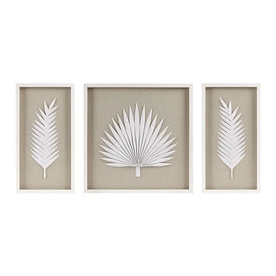 Multi-purpose wooden trays-Framed Rice Paper Palm Leaves - 3-piece Shadowbox