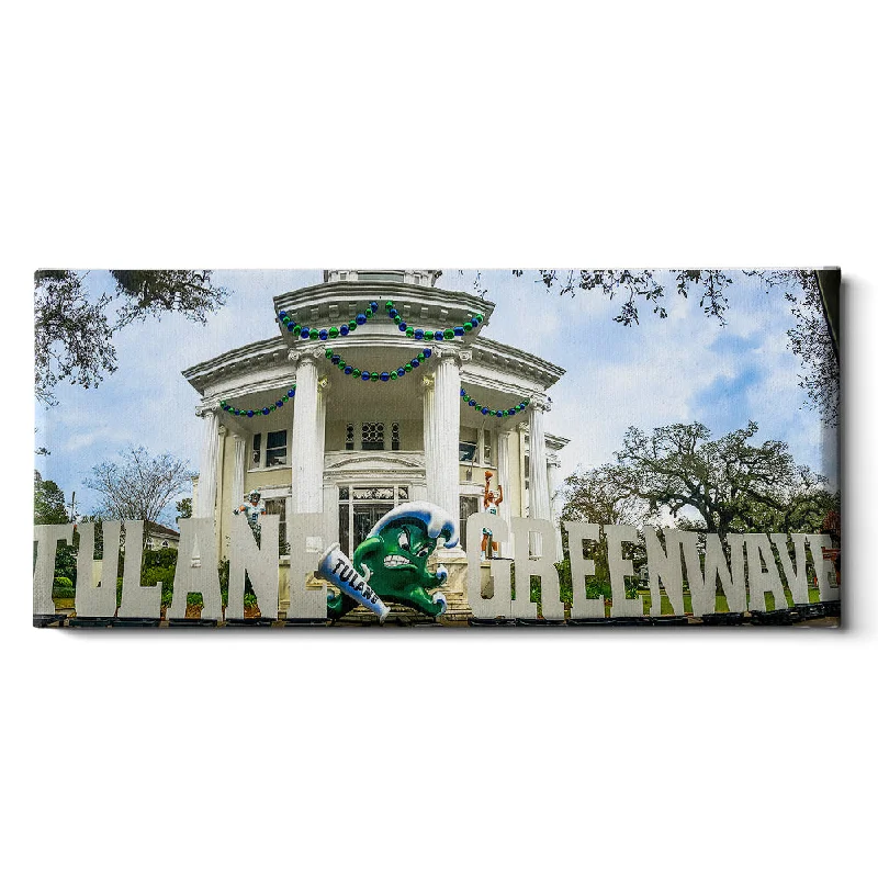 Elegant glass wall art-Tulane Green Wave - Audubon Panoramic