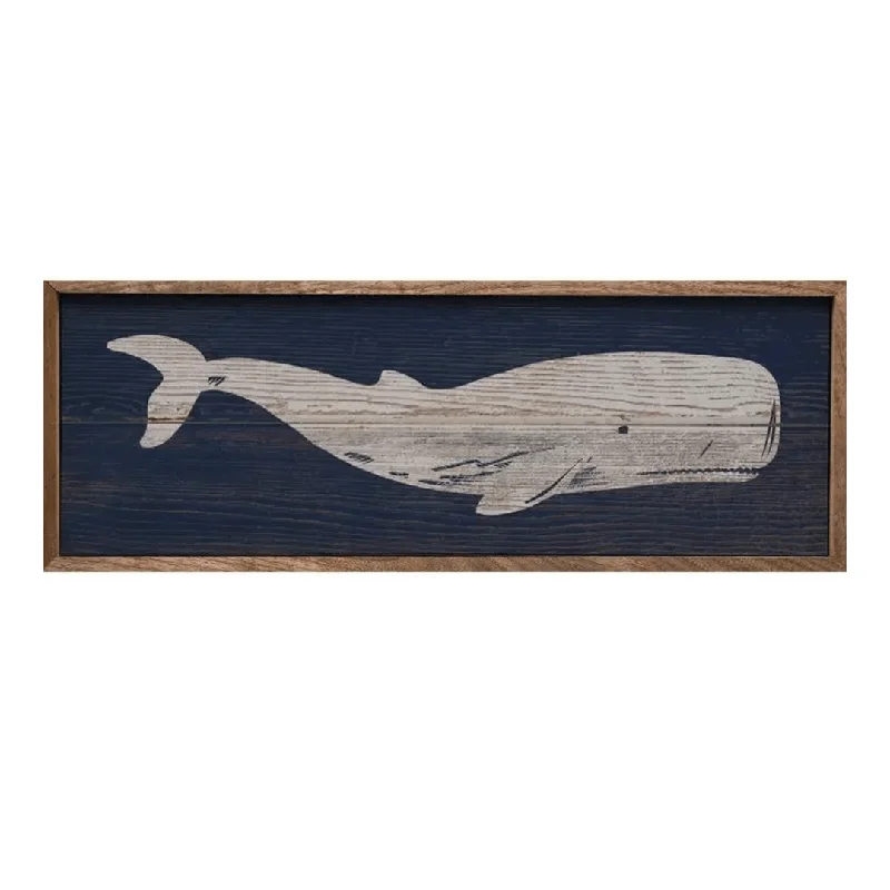 Trendy pastel wall decor-Whale Hardwood Plank Wall Art