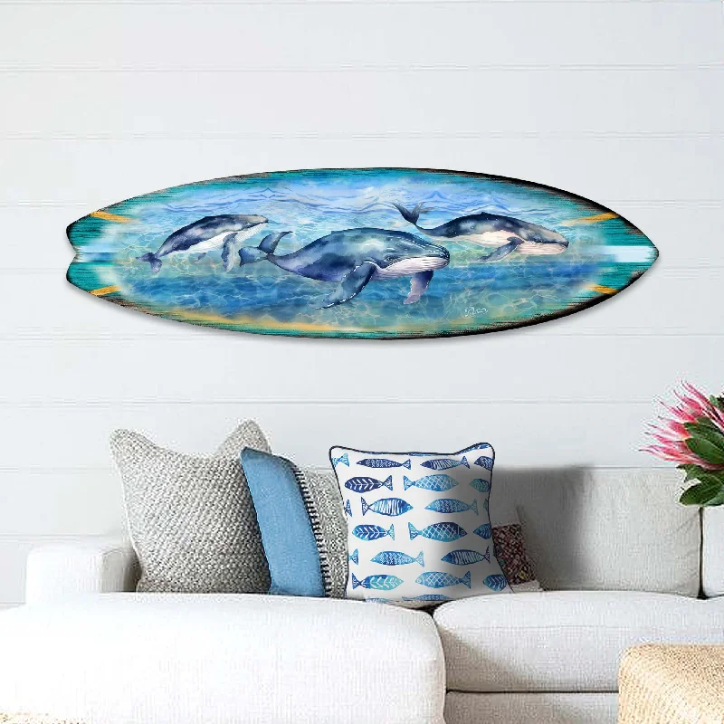 Mini wall art for bathrooms-Whale's Harmony Surfboard Coastal Wall Art by G. DeBrekht - Coastal Holiday Décor - 8490114HS