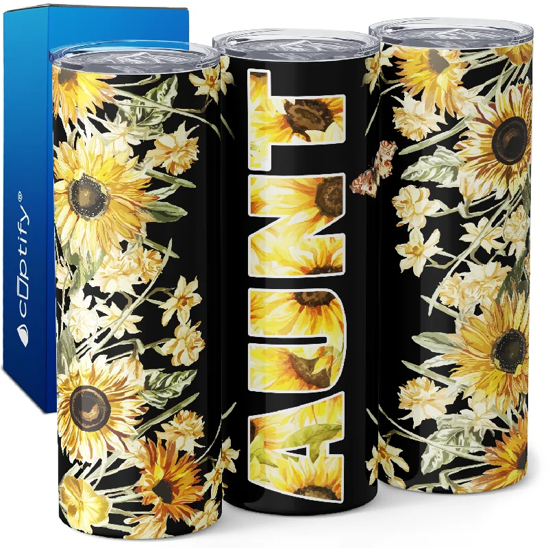 Trendy floral teacups for women-Aunt in Sunflowers 20oz Skinny Tumbler