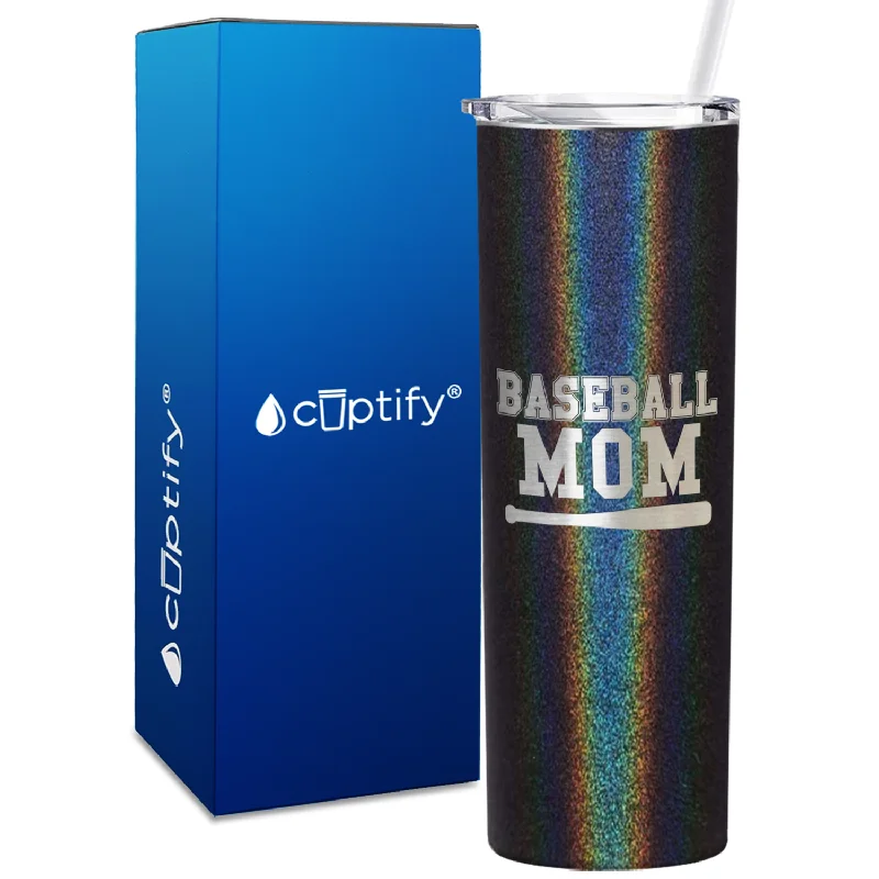 Trendy metallic coffee mugs-Baseball Mom Bat 20oz Skinny Tumbler