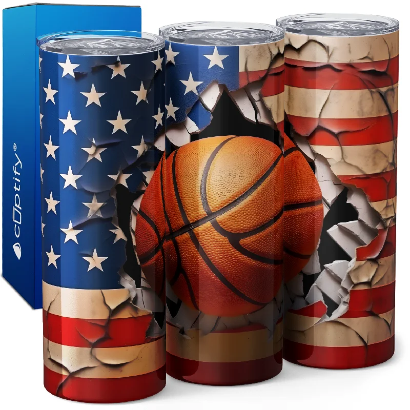 High-quality glass cups for juice-Basketball American Flag 20oz Skinny Tumbler