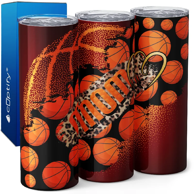 Designer insulated cups with straws-Basketball Mom Heart 20oz Skinny Tumbler