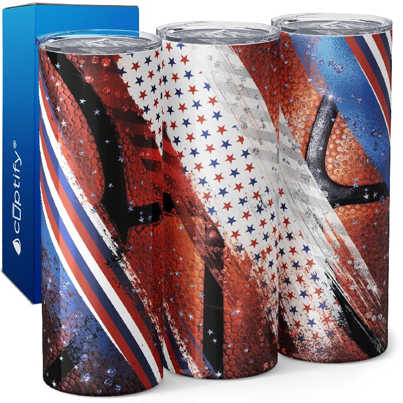 Lightweight travel mugs for hiking-Basketball Red and Blue Stars 20oz Skinny Tumbler