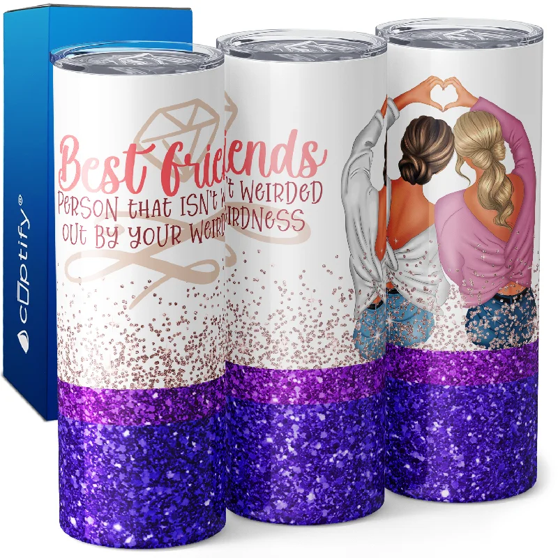 Portable water cups with straws-Best Friends on Purple Glitter 20oz Skinny Tumbler