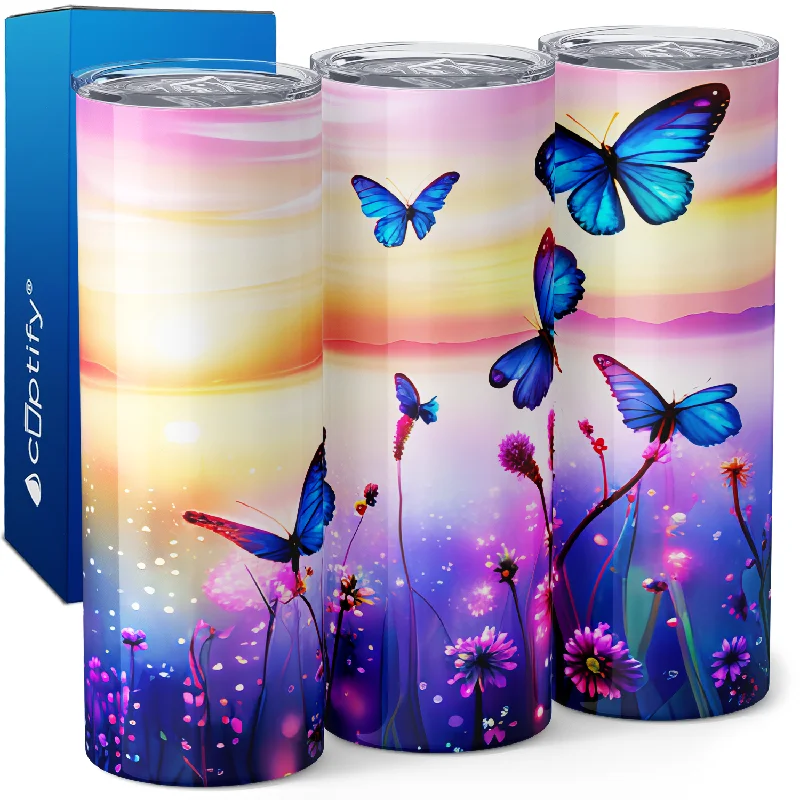 Designer latte mugs for coffee lovers-Blue Butterflies 20oz Skinny Tumbler