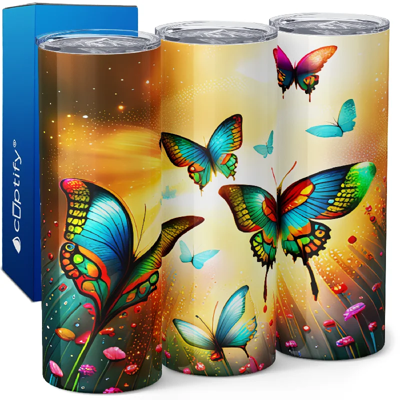 Foldable travel cups for backpacking-Bokeh Butterfly 20oz Skinny Tumbler