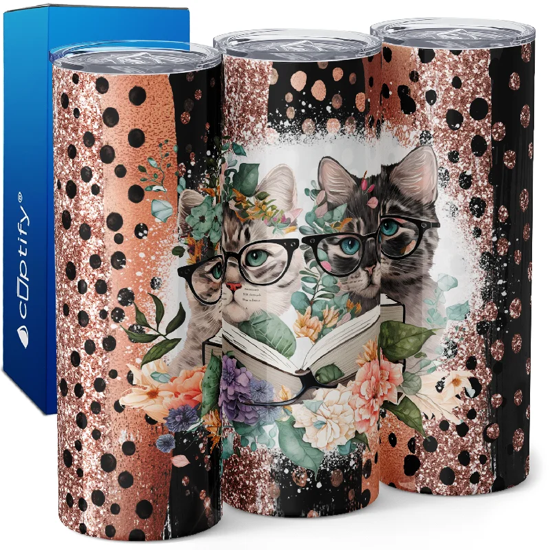 Soft-touch ceramic tumblers for home-Book Cats with Glasses 20oz Skinny Tumbler