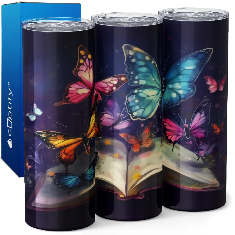 Waterproof coffee mugs for camping-Butterfly Book 20oz Skinny Tumbler