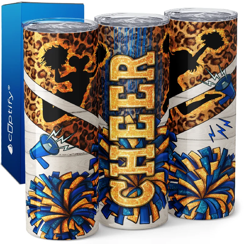 Elegant crystal wine glasses-Cheer Blue and Gold Leopard Print 20oz Skinny Tumbler