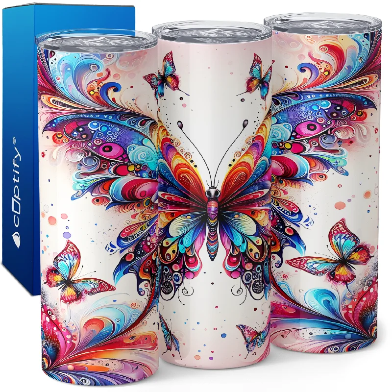 Small stainless steel tumblers-Colorful Butterflies 20oz Skinny Tumbler