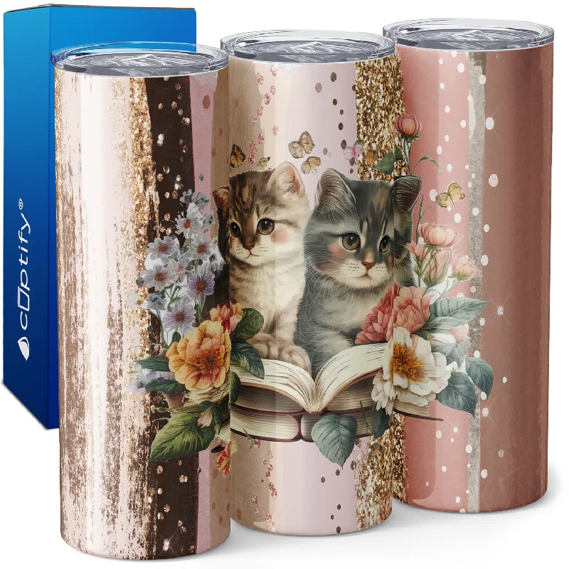 Multi-use tumblers for outdoor events-Cute Cats with Book 20oz Skinny Tumbler