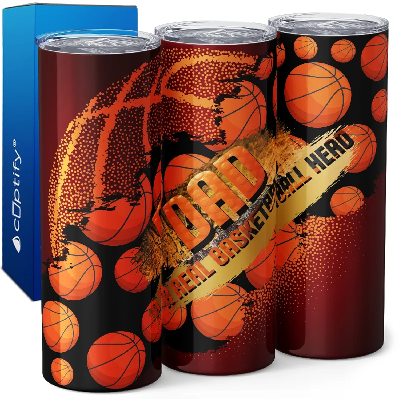 Luxury crystal mugs for special occasions-Dad a Real Basketball Hero 20oz Skinny Tumbler