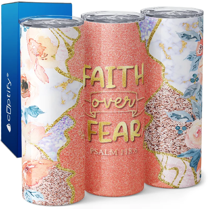 High-end crystal tumblers for cocktails-Faith Over Fear Psalm 118:6 20oz Skinny Tumbler