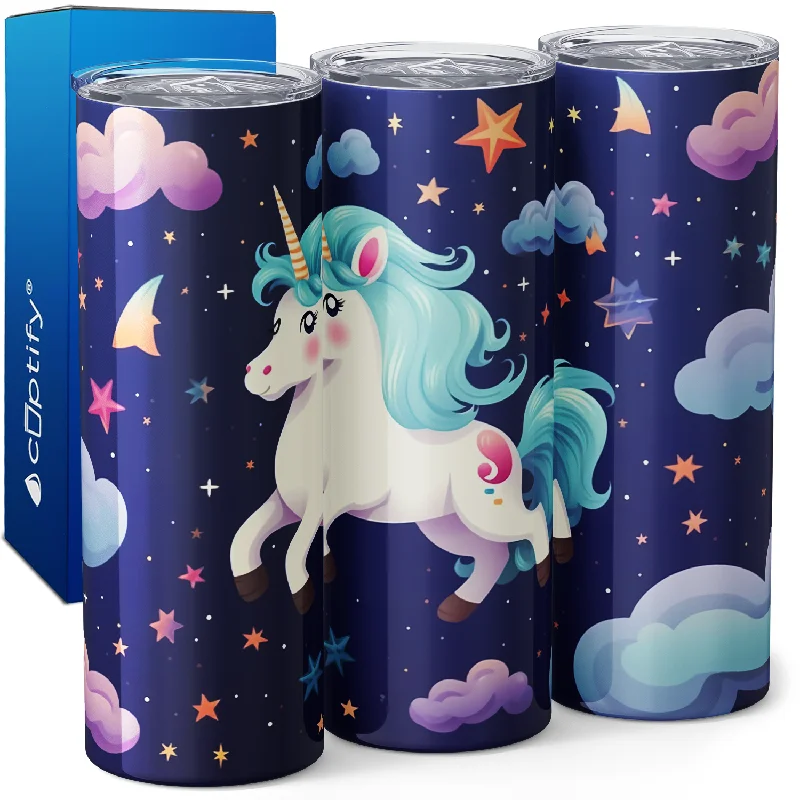 Multi-purpose stainless steel cups-Flying Unicorn Blue at Night 20oz Skinny Tumbler